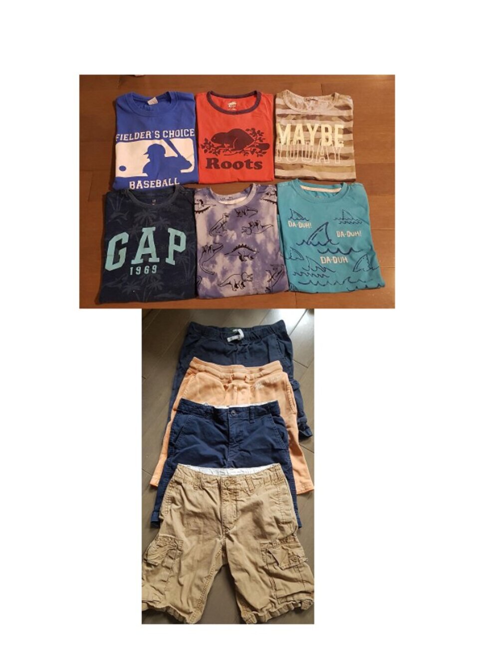 Total lot of 10 pieces of Boys Summer clothing. Shirts /Shorts GAP/ROOTS size 12
